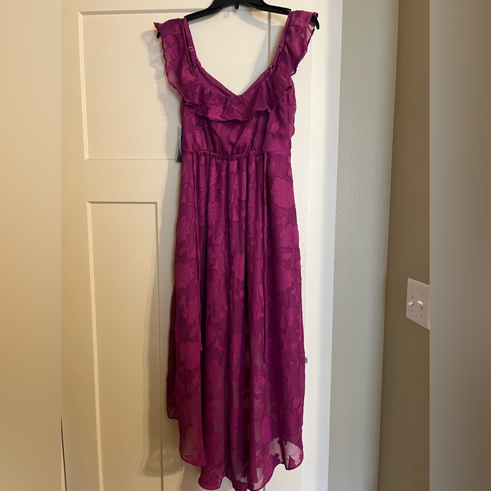 BCX Women's Off-The-Shoulder Ruffled Asymmetrical-Hem Tie-Waist Jacquard Dress - Picture 3 of 5